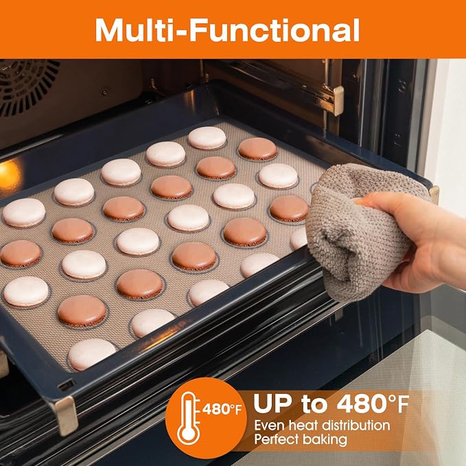 Angadona Macaron Silicone Baking Mats Kit (16pcs set) Macaroon Baking Mat Set of 2 Half Sheet Macaron Silicone Mat Nonstick Macaron Mat Sheet,6 Piping Tip,2 Piping Bag with 3 Bag Tie,2 coupler