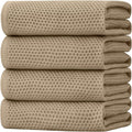 Homaxy 100% Cotton Oversized Waffle Weave Kitchen Towels 4-Pack, Tan | 20 x 28 Inches, Ultra Soft Absorbent Dish Towels, Quick Drying Large Cleaning Towels