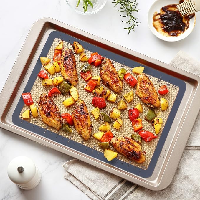 Silicone Baking Mat Set of 6, Includes 25"x17.5" Large, 2 Medium 16.5"x11.6", 2 Small 11.75"x8.25", 9" Round, All Mats 0.70mm Thick, Non-Stick Reusable Baking Mats for Pizza, Cookie, Bread