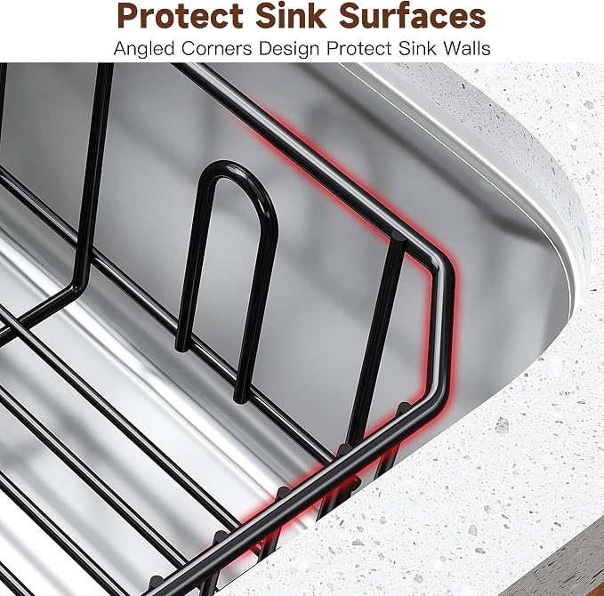JASIWAY in Sink Dish Drying Rack, Stainless Steel Small Black Dish Drainer | Perfect Fit 12"x14" Double Bowl Sink, Counter Space Saving for Kitchen, Apartment, Sturdy Dish Dryer with Utensil Holder