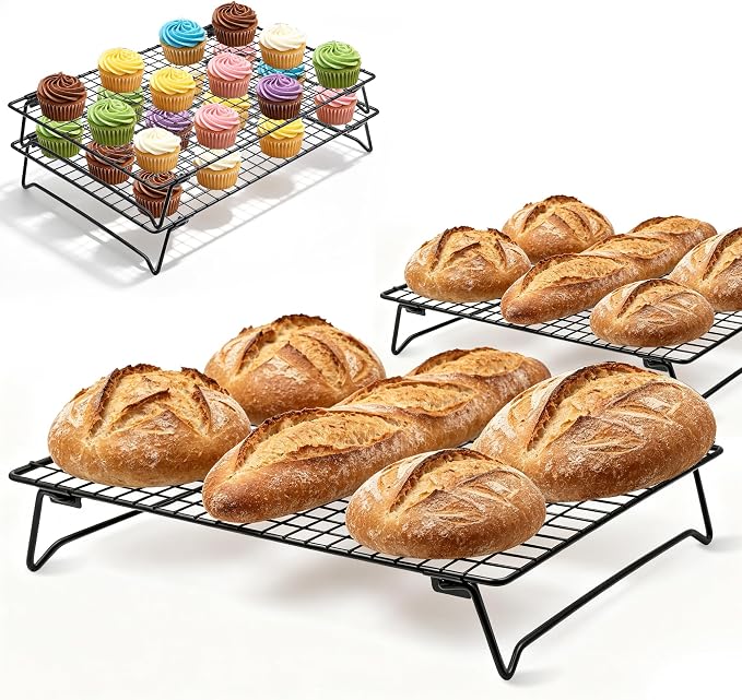 Sourdough Cooling Rack 2 Pack Stackable | Heavy Duty Wire Cooling Rack | 13.4"*9.3" Rack for Cooking and Baking Must Haves | Cooling Cookie, Cake, Pizza, Roasting, Drying | Gifts for Baking Lovers