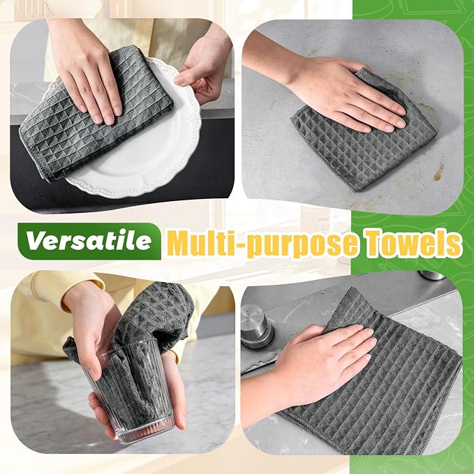 Kitchen Towels 6-Pack Cotton Waffle Weave Dish Cloths 12 x 12 Cleaning Rags | Quick Drying