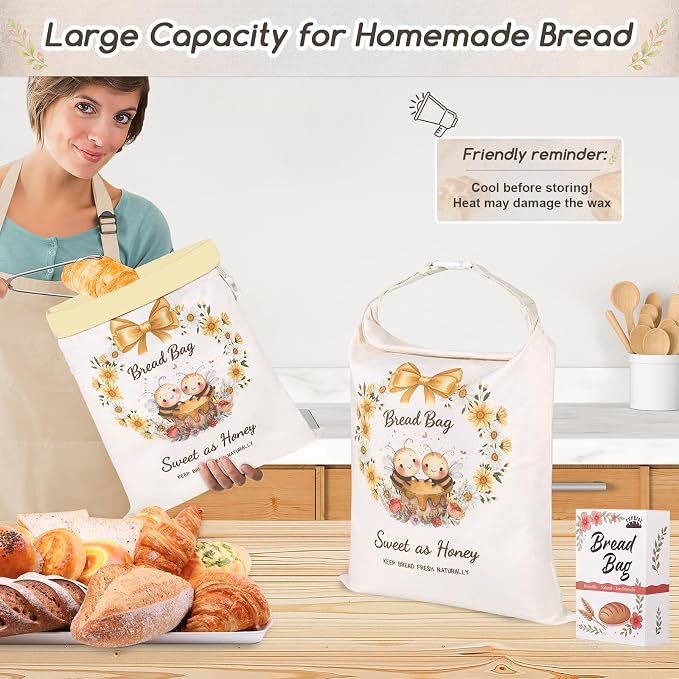 2 Pack Beeswax Bread Bags for Homemade Bread, Sourdough Storage XL 17"x13" | Reusable Bees Wax Bread Bag & Keeper, Natural Canvas with Premium Box for Home Baking, Freezer Storage & Outdoor Use