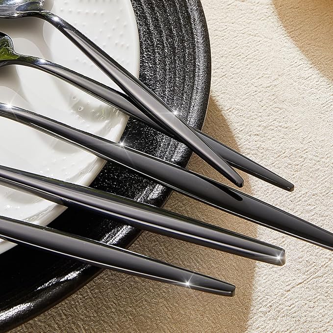 18/10 Silverware Set for 8, 40 Piece Black Stainless Steel Flatware Cutlery | KINGSTONE Mirror Polished Forks Knives Spoons Utensils, Tableware for Home Kitchen Restaurant Wedding, Dishwasher Safe