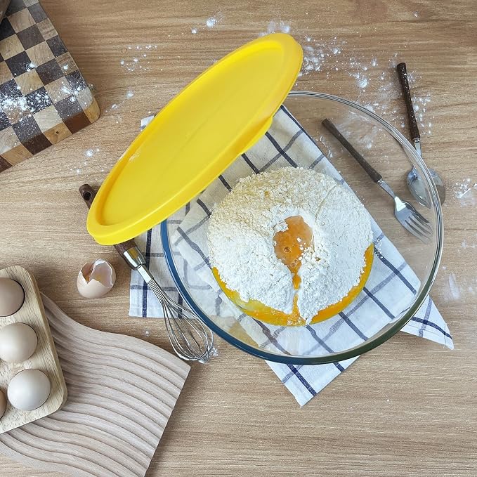4.7QT Large Glass Mixing Bowl with Yellow Lid, Big Salad Bowl with Lid, Large Glass Bowls for Sourdough and Kithen