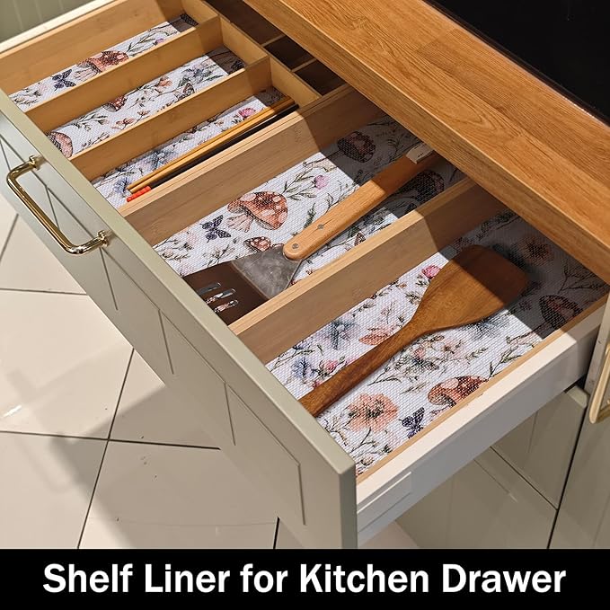Mushroom Shelf Liners Non Adhesive and Strong Non-Slip | Shelf and Drawer Liners for Kitchen Cabinet Wire Fridge, Waterproof Shelf Drawer Liner,Easy to Clean,12IN x 10FT