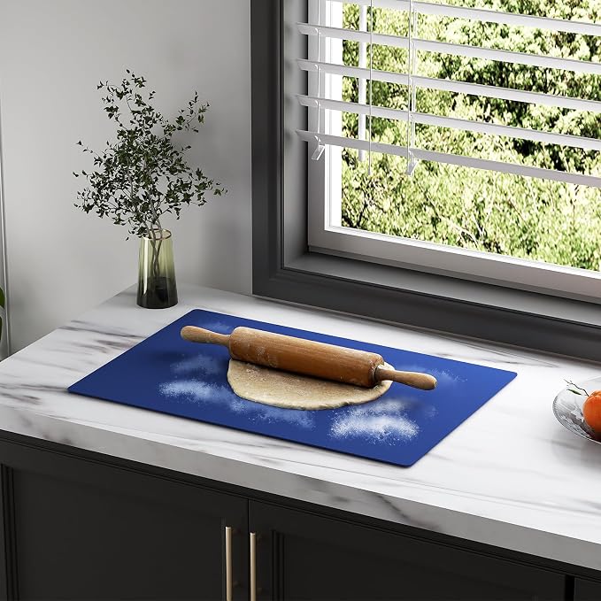 2-Pack Silicone Counter Mats 24”x16”, Blue | 1.5mm thick silicone counter protector, heat resistant & non-slip. Works for air fryer, hot pots, pans and coffee maker.