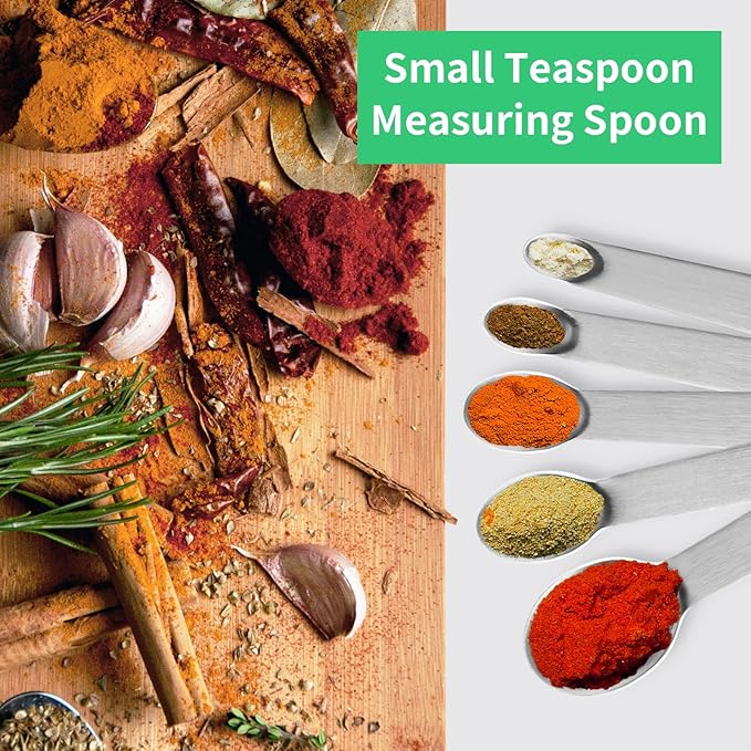 Cuttte 5PCS Small Measuring Spoons Set Teaspoon 1/4 1/8 1/16 1/32 1/64 tsp | Stainless Steel Tiny Measuring Spoons for Cooking Baking, Mini Teaspoons for Small Amount of Powders, Spices, Dry Ingredients