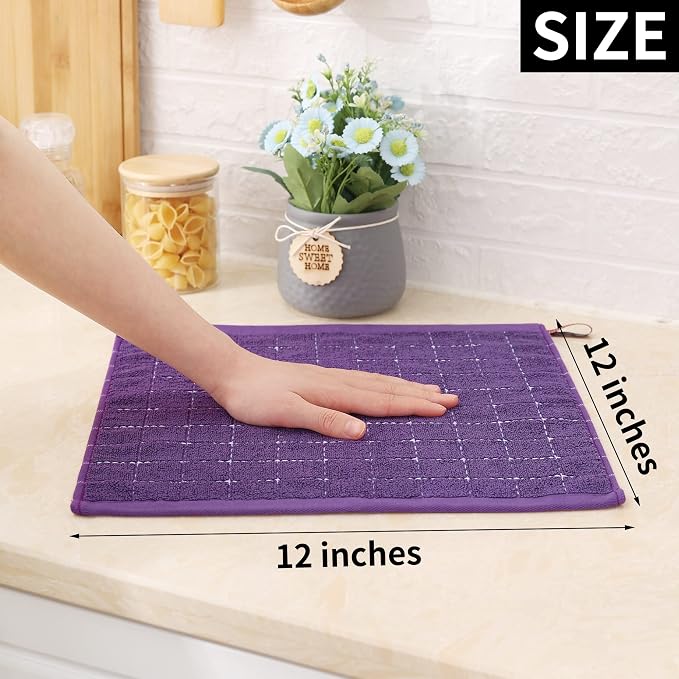 Homaxy 100% Cotton Terry Kitchen Dish Cloths, 6 Pack, Purple | Ultra Soft and Absorbent, Suitable for Drying and Washing Dishes