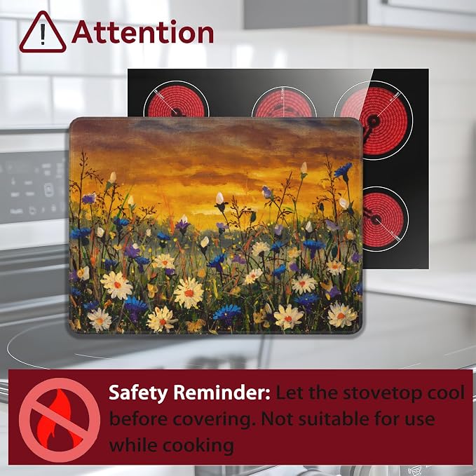 Electric Stove Top Cover Protector,Watercolor Daisies Flowers Glass Flat Top Stove Mat,Heat-Resistant Oven Induction Cooktop Mat for Ceramic Countertop Mats Dish Drying Mat