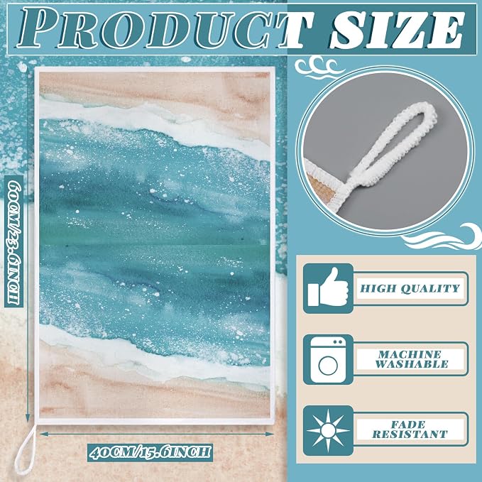 4 Pcs Summer Beach Kitchen Towels Nautical Coastal Hand Towels | Blue Ocean Waves Fast Drying Absorbent Tropical Sea Dish Cloth Housewarming Gift for Home Cooking Kitchen Bathroom