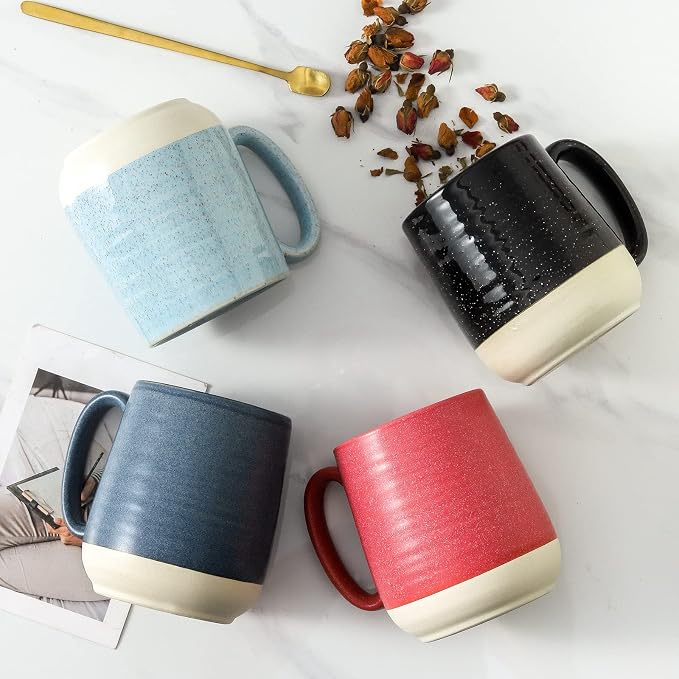 HASENSE Ceramic Large Coffee Mugs Set of 4-15 Ounce Porcelain Coffee Cups Set with Handle Perfect for Tea, Cocoa, Latte, Milk and Cappuccino, Modern Tea Cups Set for Man and Woman, Dark Blue