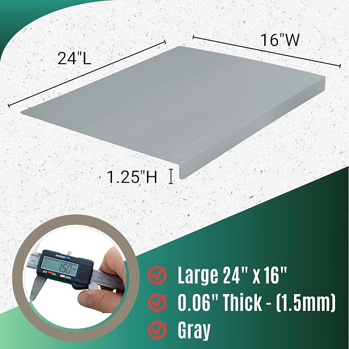 Silicone Mat for Kitchen Counter with "Edge Protection" – Quartz Countertop Protector Mats – Silicone Heat Resistant Mat – No Folds or Wrinkles – 1.5mm Thick, 24"x16", Gray