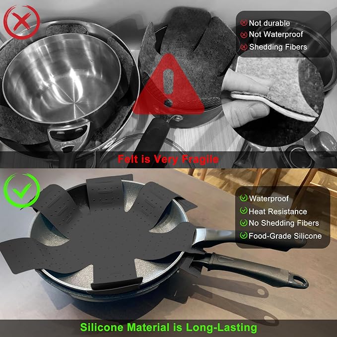 Pot & Pan Protectors - Silicone Pan Protectors for Stacking 3 Piece Black | Cookware protector pad, stacking pan protector; opening/fixing design separators pots and pans, nonstick cookware divider