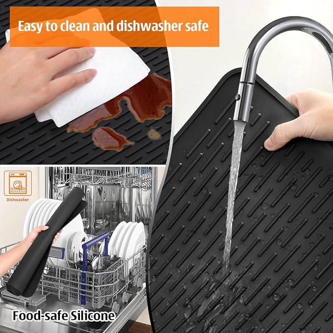 Silicone Stove Top Covers for Electric Stove, 28" x 20" Stovetop Cover, Dish Drying Mat XL for Kitchen, Stove Mat Protector, Heat Resistant Cooktop Cover, Flat Range Stovetop Protector Black (Black)
