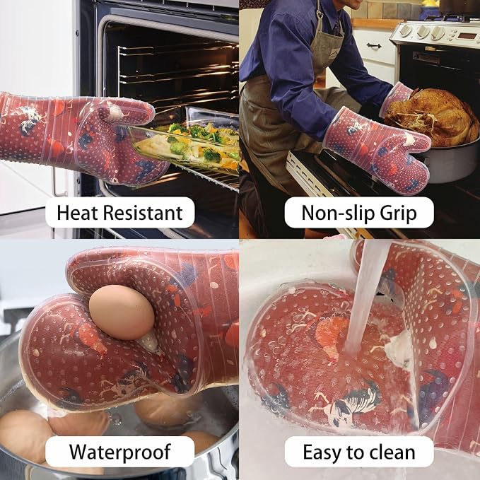 Oven Mitts with Transparent Clear Silicone Shell and Nice Shell Flower Printing