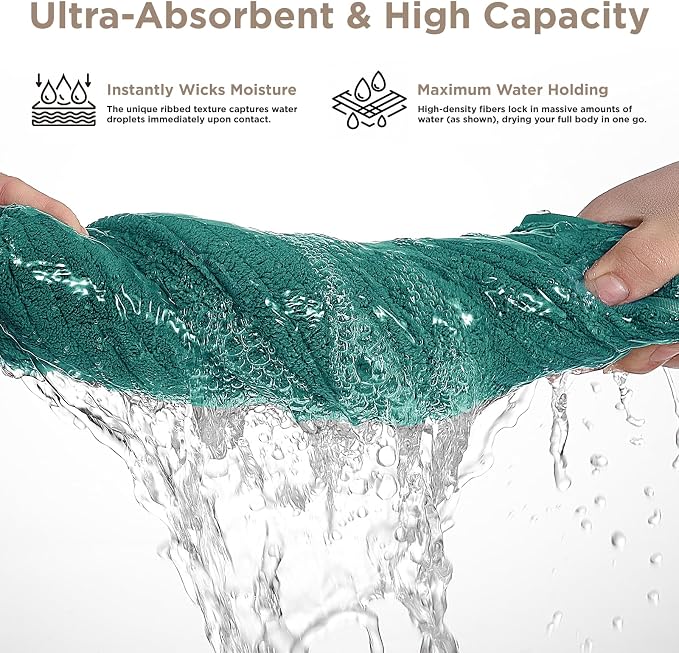 8 Piece Bath Towels Set, 2 Oversized 35 * 70 in Bath, 2 Hand, 4 Wash | Luxury Soft Microfiber, Super Absorbent Thick, Quick Dry, Shower Towels for Bathroom, Spa & Hotel, Teal Green