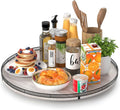 AMH 21-Inch Whitewashed Farmhouse Wooden Lazy Susan Organizer | Smooth rotating oak tray with walnut finish for dining tables, kitchen counters, pantries and cabinet storage.