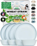 Grow Forward Premium Wheat Straw Plates and Bowls Sets - 8-Piece Wheat Straw Dinnerware Sets - Unbreakable & Reusable Microwave Safe Plastic Dinner Plates for Outdoors, RV, Camping Dishes - Glacier