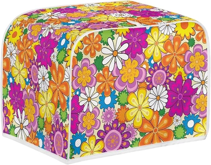 Daisy Print Food Toaster Cover Multicolor, Floral 2 Slice Wide Slot Oven Protector Fingerprint Protector, Foldable Small Appliance Protection Anti-dust Bread Machine Cover