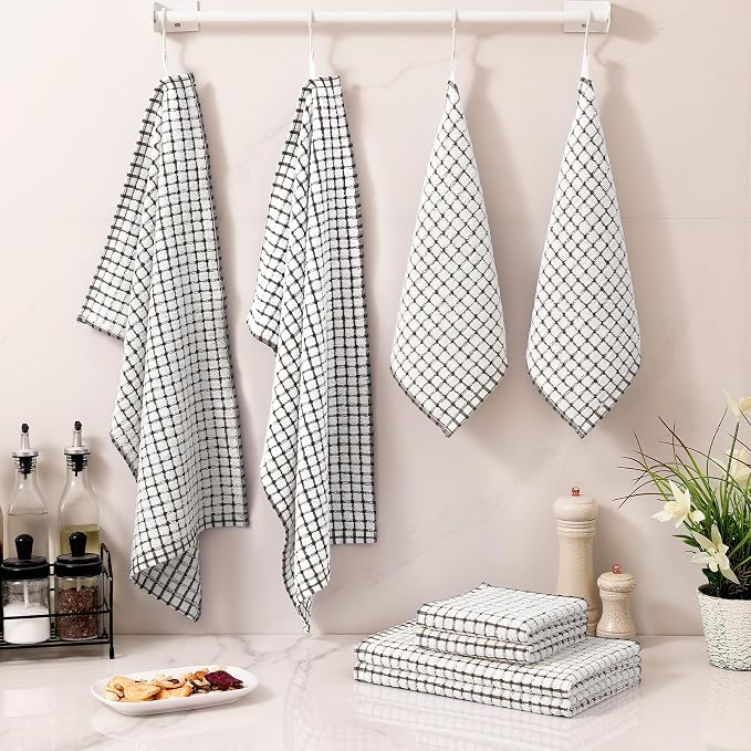 Homaxy Kitchen Towels and Dishcloths Set, Set of 8, Dark Brown | Cotton Terry Kitchen Dish Towels, Super Soft and Absorbent Dish Cloths, 16 x 25 and 12 x 12 Inches
