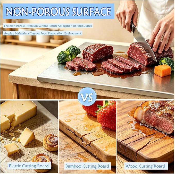 3-Piece Large 100% Pure Titanium Cutting Board with Lip, 2026 New Titanium Cutting Boards for Kitchen Dishwasher Safe, Metal Meat Chopping Board Mat Set for Stainless Steel & Food Prep (L+XL+XXL)