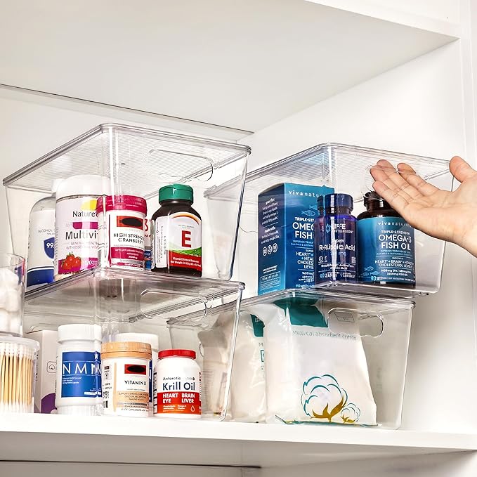 Vtopmart 10 Pack Clear Stackable Storage Bins with Lids, Large | BPA-free Plastic, Organize Vertically, For Pantry Kitchen Fridge Cabinet Closet Bathroom, Built to Last, Easy to Move