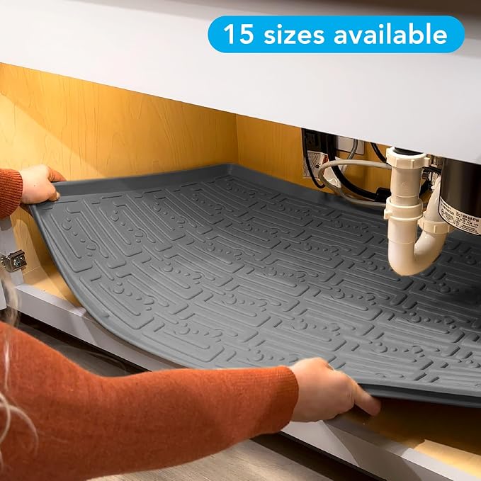 XTREME MATS Waterproof Undersink Mat (Grey 37" 1/4 x 22 1/4) Cabinet Base Liner for Kitchen & Laundry Cabinets Catches Leaks Prevents Damage Flexible Sink Driptray