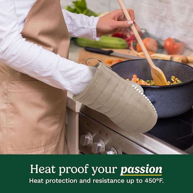 Cuisinart Mini Oven Mitts, 2-Pack 5.5"x8", Printed Silicone, 450F | Non-slip grip stripes, faux leather hang loop, cotton lining for comfort, ambidextrous for baking, cooking, and cast iron