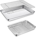 P&P CHEF 12.5+9 Inch Toaster Oven Pan Tray with Wire Rack, 4 PCS | Baking Sheet Pan + Cooling Rack for Cooking/Roasting, Dishwasher Safe & Rust Free, Non-toxic & Sturdy