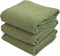 Dark Sage Green Kitchen Hand Dish Towels, Set of 3, 100% Cotton, 18" x 28" | Terry Loop Textured, Soft & Absorbent Cleaning Cloth, Quick Dry, Multipurpose for Everyday Use
