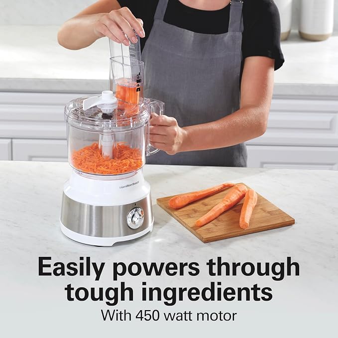 Hamilton Beach 10 Cup Food Processor & Vegetable Chopper | For Slicing, Shredding, Mincing, and Puree | Easy Clean Bowl Scraper Attachment | White and Stainless Steel | 70733J