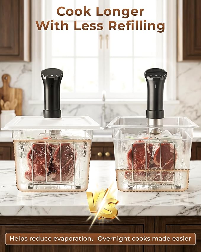 EVERIE 12 Quart Sous Vide Container with Collapsible Hinged Lid + Wobble-Free Stainless Steel Rack Divider + Insulating Neoprene Sleeve — NSF Approved Container, BPA-Free Lid, Fits Anova & Instant Pot