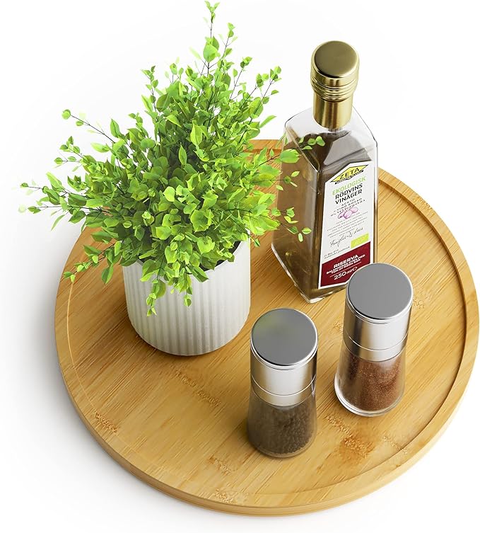 Lazy Susan Organizer Homerays 10 Inch Non-Skid Bamboo Lazy Susan for Kitchen Rotating Spice Rack for Kitchen Cabinet, Wood Turntable for Kitchen Countertop Organizer