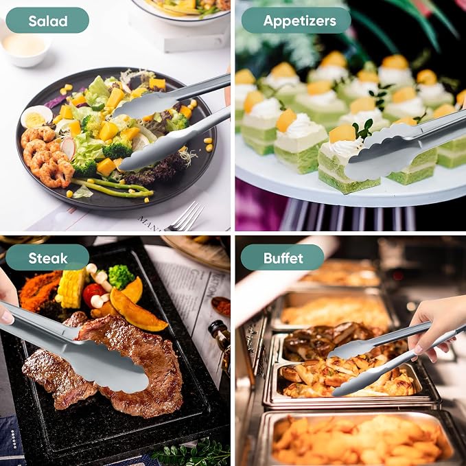 12 Pack Buffet Tongs Serving Tongs Stainless steel Kitchen Tongs 9inch | stainless steel Utility Tongs with scalloped grip for buffets, catering, weddings, salad bars and everyday food service