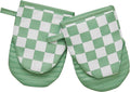 Ohocut Sage Green Checkered Mini Oven Mitts Heat Resistant, Vintage Retro Checkerboard Mini Silicone Oven Mitts Cute, Non-Slip Small Short Kitchen Oven Gloves Set of 2