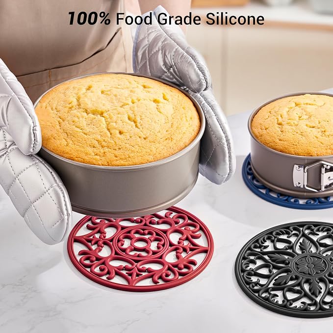 SMARTAKE 6 Set Silicone Trivet Mats for Hot Dishes Pots and Pans (Black) | Heat Resistant Pots and Pans Holders, Non-Slip Flexible Pads Coasters for Countertops Table, Modern Kitchen Decor Accessories