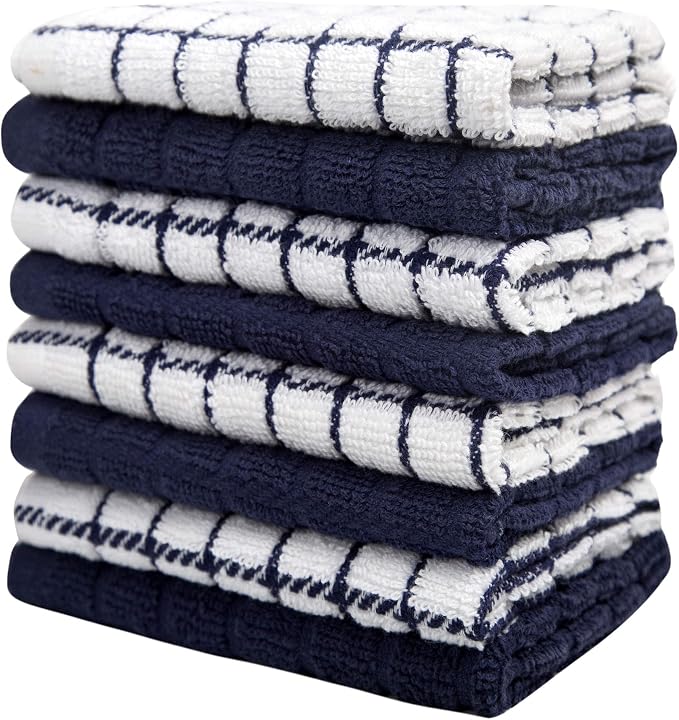 Bumble Dish Cloths (8-Pack), 100% Cotton Kitchen Towels, 12"x12" - Navy | 405 GSM | Soft, Highly Absorbent & Durable Dish Towels for Kitchen