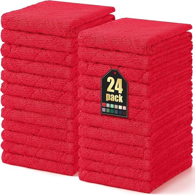 Homaxy 24 Pack Super Soft Absorbent Dish Towels, 10" x 20", Red | Coral Velvet, Nonstick Oil Fast Drying Microfiber Cleaning Cloth, No Lint Dishcloths for washing and drying