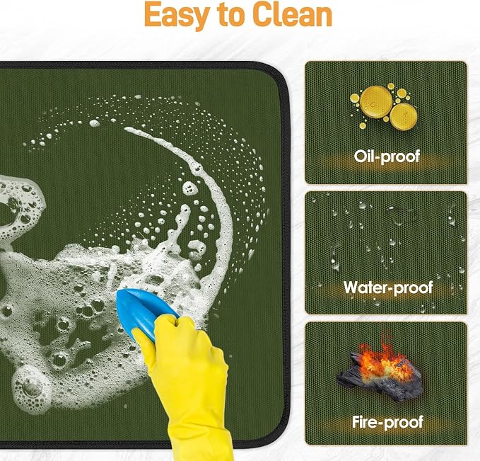 2 PCS Heat Resistant Mats for Countertop Air Fryer, 24x16in, Green | 1022 ℉ Fireproof mat, air fryer accessories for ninja, cosori, waterproof hot pads for kitchen toaster, oven, coffee maker