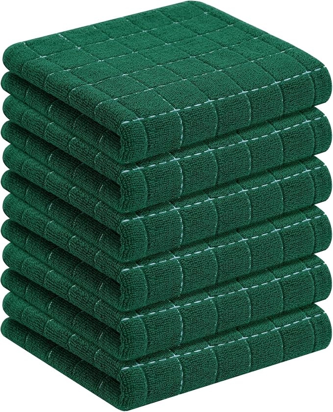 Homaxy 100% Cotton Terry Kitchen Towels, 6 Pack, Dark Green | Ultra Soft and Absorbent Dish Towels for Kitchen, Suitable for Drying and Washing Dishes