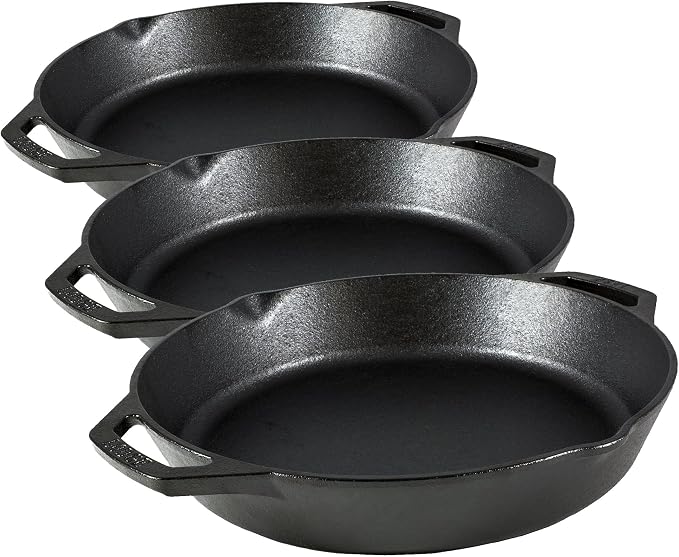 Lodge 10.25 Inch Pre-Seasoned Cast Iron Skillet - Dual Assist Handles - Use in Oven, on Stove, on the Grill, or Over a Campfire - Black (Pack of 3)
