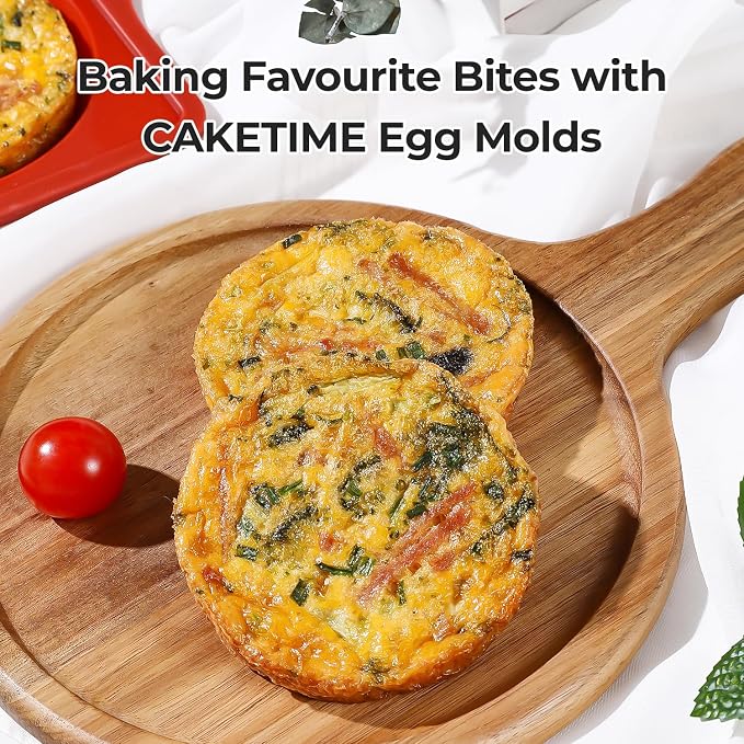 CAKETIME Silicone Muffin Top Pan with Metal Frame, 4 Inch Jumbo Non Stick Round Egg Baking Pan for Oven English Muffins, Whoopie Pies, Corn Bread, Egg Bites, Breakfast Sandwiches Tarts 2 Pack Red