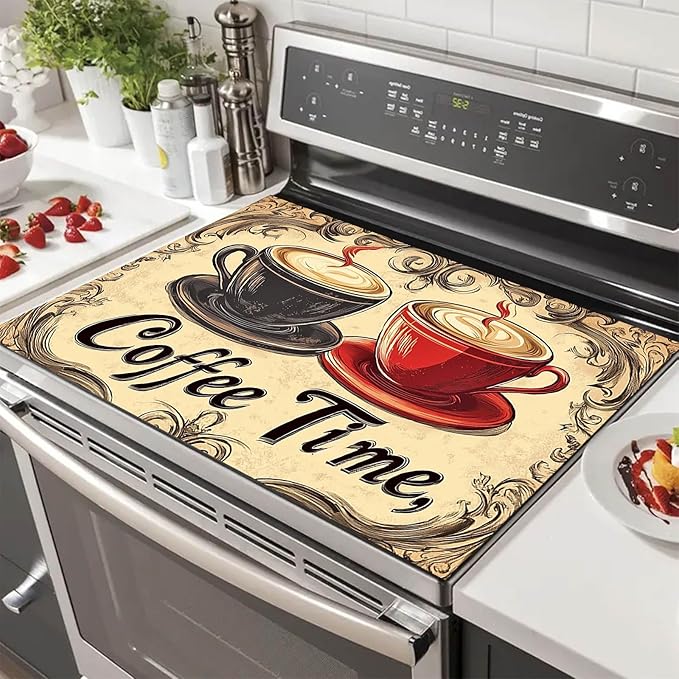 HOMETITUTE Dual Cup Stove Top Cover 28x20 Vintage Coffee Diatomite Mat