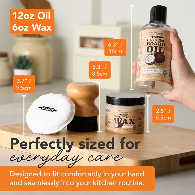 CLARK'S Food Grade Cutting Board Care Kit, Coconut Scent - 4 Pack | Includes Organic Coconut Oil, Cutting Board Wax, Oil & Wax Applicator & Buffing Pad For Butcher Blocks & Countertops