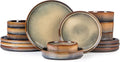 Ceramic Dinnerware Set for 4, 16-Piece Plates and Bowls Set | Lightweight Porcelain Dish Set, Scratch Resistant, Oven & Microwave & Dishwasher Safe, Cocoa Mocha