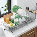 Kitsure Extendable Dish Drying Rack, 19.2"-26.7" L x 12.9" W, 2-Tier | Large Dish Rack, Multifunctional Dish Rack for Kitchen Counter, Anti-Rust Dish Drainers with Cutlery & Cup Holders,Grey