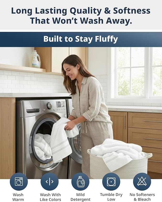 LANE LINEN Bath Towel Set 100% Cotton 18 Piece Soft Absorbent - White | Shower Towels - Generously Sized, Oversized & Roomy, Lightweight & Breathable, Fade-Resistant Color, Classic Terry Weave