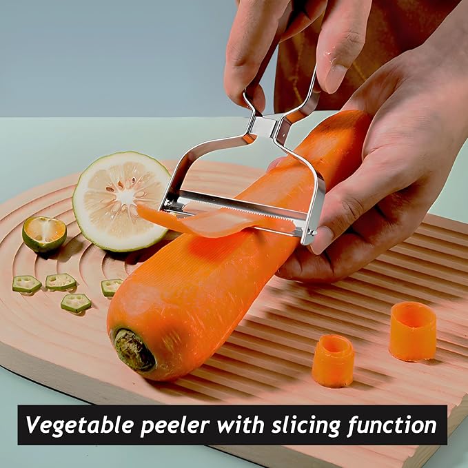 Larger Wide Mouth Kitchen Vegetable Peelers cabbage peeler (Serrated Y- Peeler) (Silver)