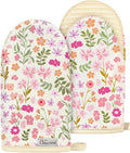 100% Thick Cotton Mini Oven Mitts Silicone Grip Spring Floral | Girly Cute Oven Mitts for Women, Machine Washable, Non-Slip, Reversible Design Fits Both Hands, Stylish Kitchen Decor